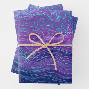 Lila Violett blaues Marmorband Akrylabstraktion Geschenkpapier Set