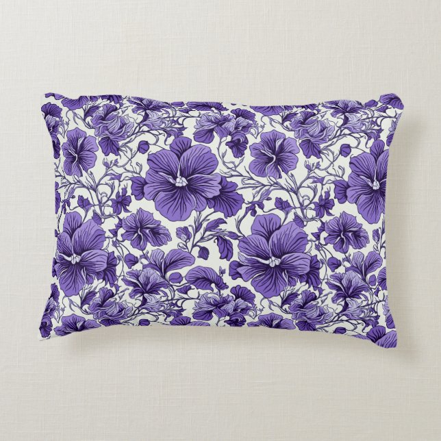 Lila Violett-Blume Botanisches Blumenmuster Dekokissen (Rückseite)