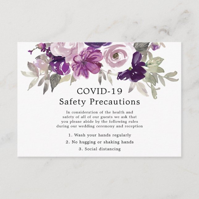 Lila Violett-Blumenhochzeit COVID-19 Sicherheit Begleitkarte (Vorderseite)