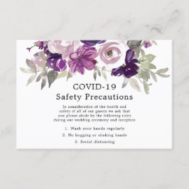 Lila Violett-Blumenhochzeit COVID-19 Sicherheit Begleitkarte