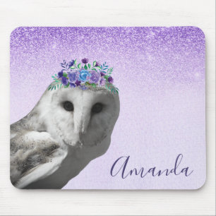 Lila Violett Eulen-Blumenkrone Glitter Personalisi Mousepad