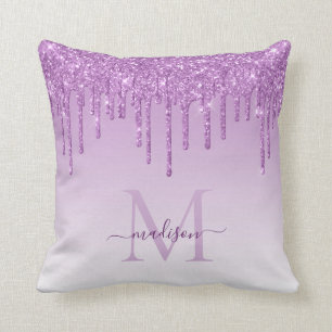 Lila Violett Glitter Tropfen Glam Monogramm Schrif Kissen