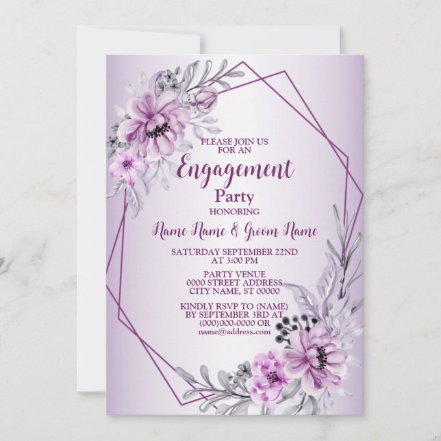 Lila Violett Moderne Einsatzpartei rosa florale Einladung (Vorderseite)