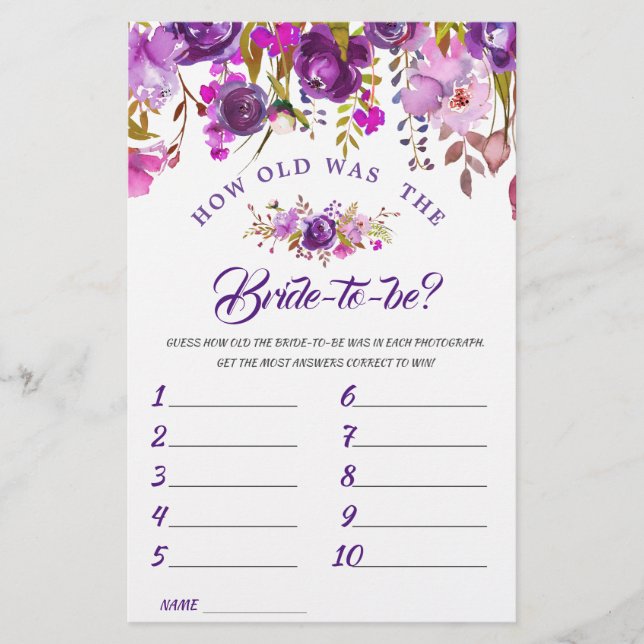 Lila Violett Peony Floral Brautparty Game (Vorderseite)
