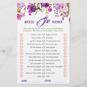 Lila Violett Peony Floral Brautparty Game