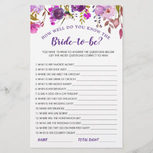 Lila Violett Peony Floral Brautparty Game