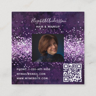 Lila-Violett-Profilfoto-QR-Code  Quadratische Visitenkarte