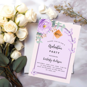 Lila Violett-Rosa-Blumenzarge Graduierungspartei Einladung