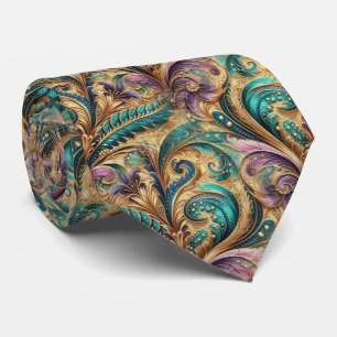 Lila Violett Türkis Blau Grün Gold Paisley-Muster Krawatte