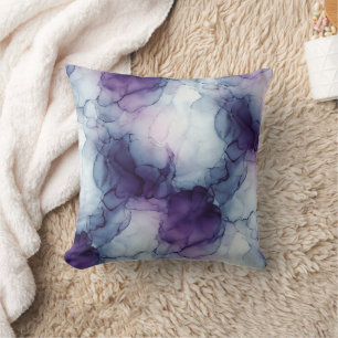 Lila Violett und Sanft Blau Wasserfarbe Marmor Kissen