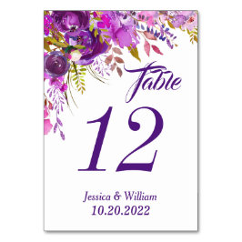 Lila Violettblumenhochzeit Tischnummer