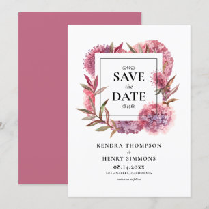 Lila violette Aquarell-Hortensien-Blumenrahmen Save The Date