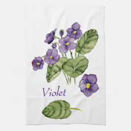 Lila violette Blätter Aquarell Geschirrtuch