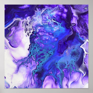 Lila Violette Blaue Marmorierte Abstrakte Fluidkun Poster