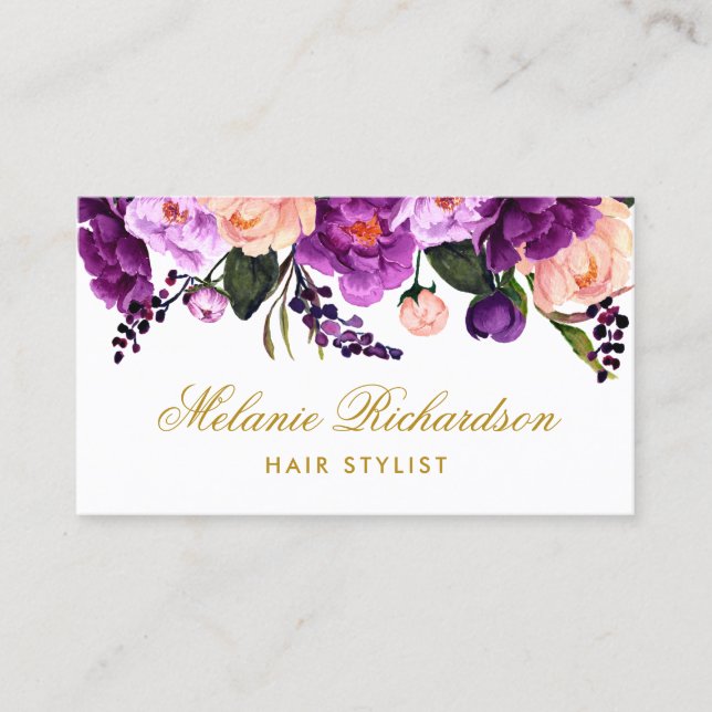 Lila violette Blumenhaar-Stylist-Verabredung G Terminkarte (Vorderseite)