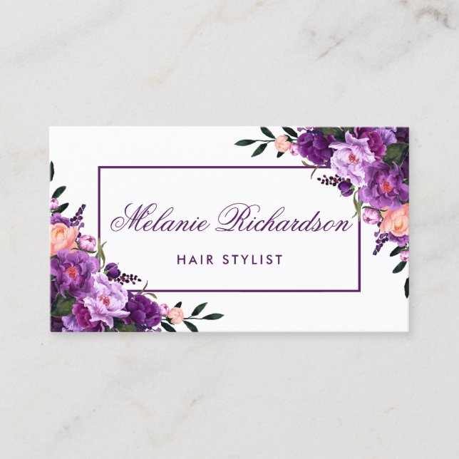 Lila violette Blumenhaar-Stylist-Verabredung P Terminkarte (Vorderseite)