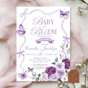 Lila violette florale Baby-in-Blüte-Baby-Party Einladung