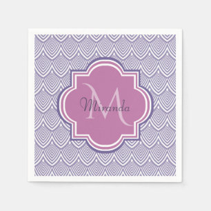 Lila violette gewölbte Muschel-Orchideen-Monogramm Serviette