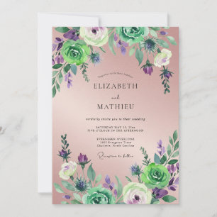 Lila-violette Laub-Eukalyptus-Hochzeit Einladung