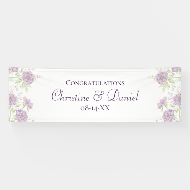 Lila violette Rosenhochzeit Banner (Horizontal)