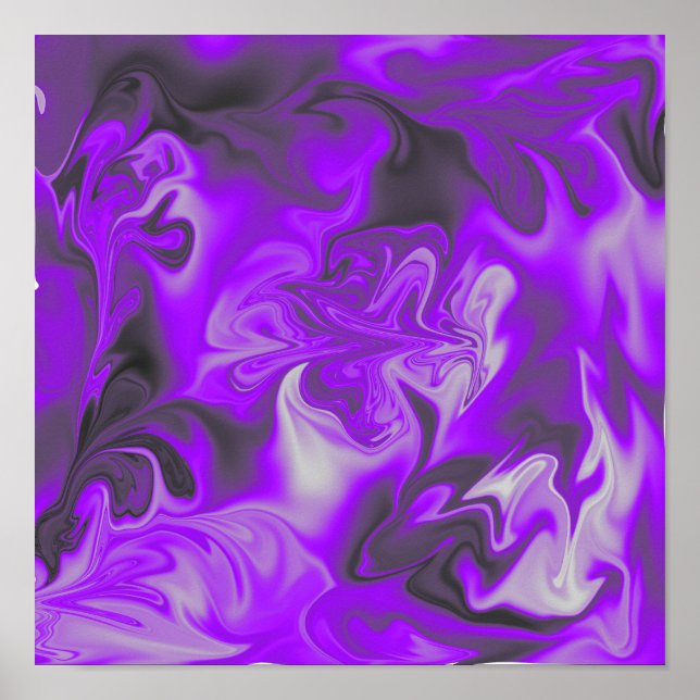 Lila, violette, schwarze und weiße flüssige Kunst Poster (Vorne)