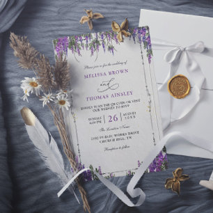 Lila Violette Wasserfarbe Budget QR Code Hochzeit Einladung