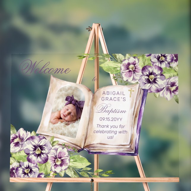 Lila Violetten Arched Foto Einzigartige Taufe Acrylschild (Neutral)