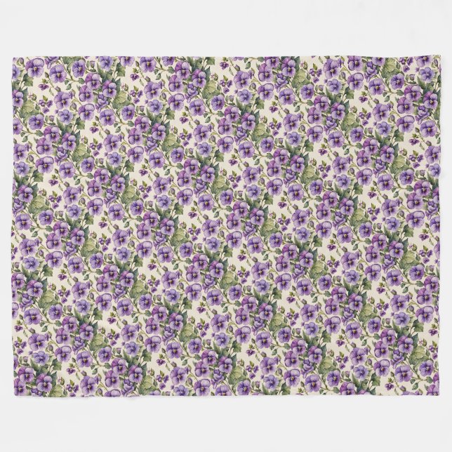 Lila Violetten auf Weiß Fleecedecke (Vorderseite (Horizontal))