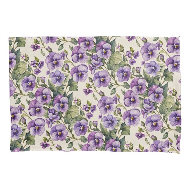 Lila Violetten auf Weiß Kissenbezug (Vorderseite)