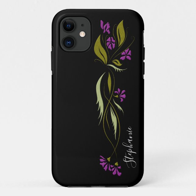 Lila Violetten Blumenschwarz Case-Mate iPhone Hülle (Rückseite)
