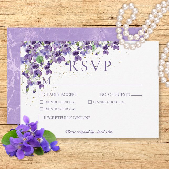 Lila Violetten Hochzeitsessen RSVP Karte (Purple Watercolor Violets Wedding Dinner RSVP Card)