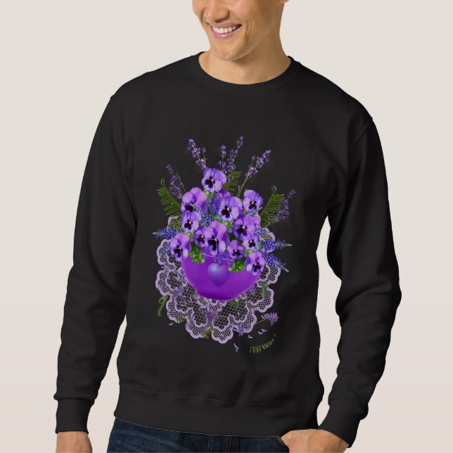 Lila Violetten und Lavendel mit Spitzen in einem L Sweatshirt (Vorderseite)