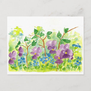Lila Violetten Wasserfarben Blume Frühjahrsgarten Postkarte