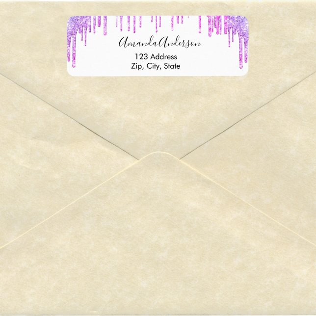 Lila violetter Glitzer Tropfen Rücksendeadresse (Von Creator hochgeladen)