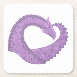 Lila violetter Herz-Drache auf Weiß Rechteckiger Pappuntersetzer