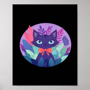 Lila Violetter Katze Digital Kawaii Kunst Aufklebe Poster
