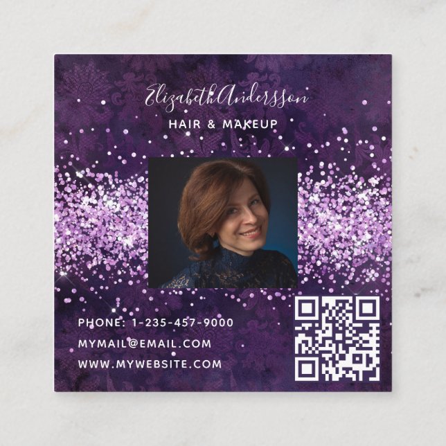 Lila Violettprofil Foto qr Quadratische Visitenkarte (Rückseite)