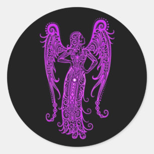 Lila Virgo Zodiac auf schwarz Runder Aufkleber