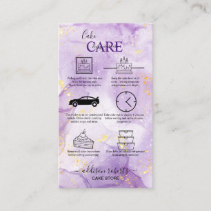 Lila Visitenkarte zur Pflege von Cake Care
