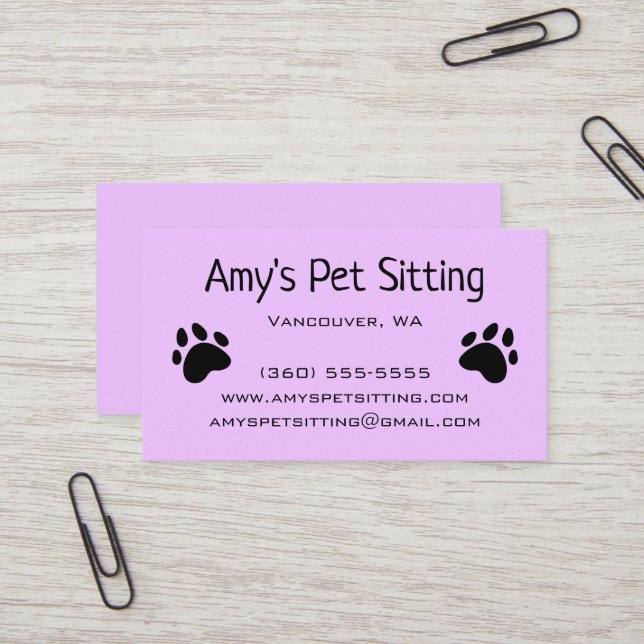 Lila Visitenkarten für Dog Paws Pael Visitenkarte (Vorderseite/Rückseite Beispiel)