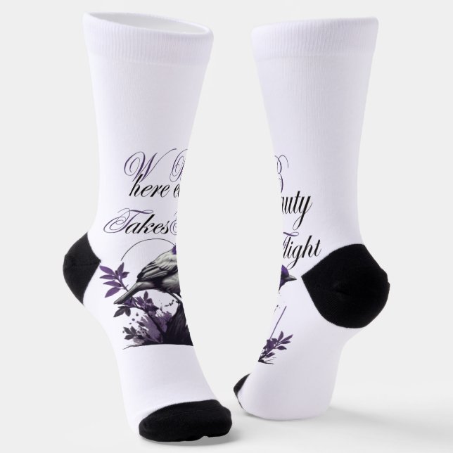 Lila Vogel und Pflanze | Stille Kunst Socken (Gewinkelt)