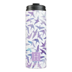 Lila Vogelmuster Thermosbecher