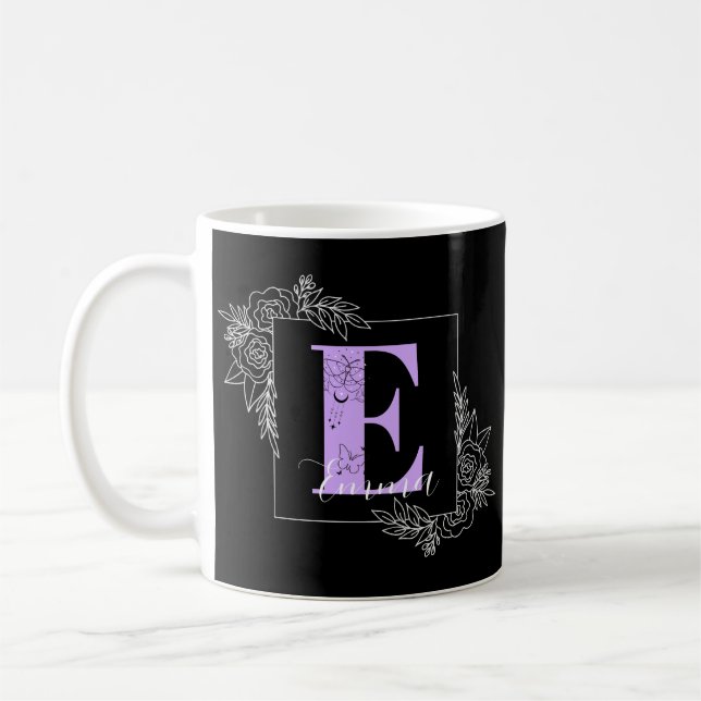 Lila Vollblutschmetterlingsmaske - Letter E Kaffeetasse (Links)