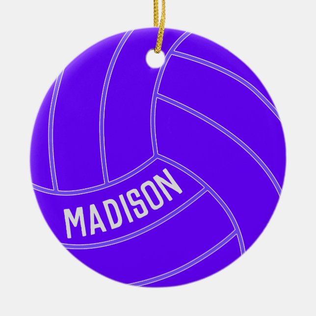 Lila Volleyball Custom Text Weihnachtsdekoration Keramik Ornament (Vorne)