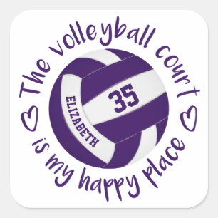 lila Volleyball-Happy Place Girl Typografie Quadratischer Aufkleber