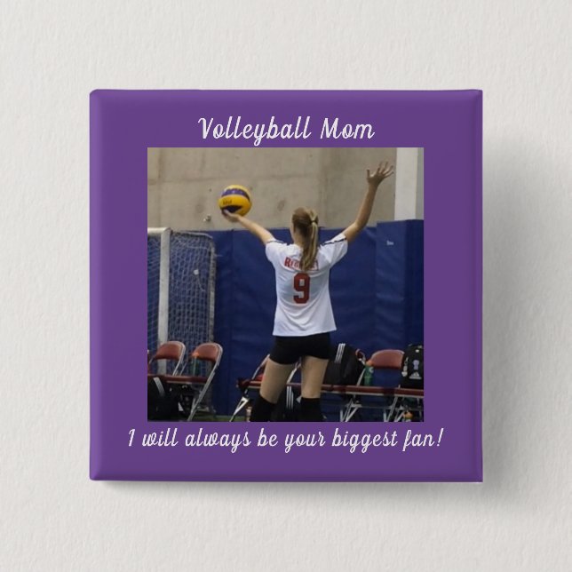 Lila Volleyball-Mama Foto Button (Vorderseite)