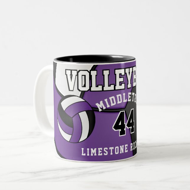 Lila Volleyball-Sport Zweifarbige Tasse (Vorderseite Links)