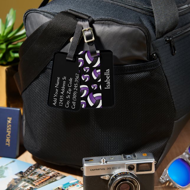 Lila Volleyball-Sportart Gepäckanhänger (Vorderseite & Rückseite)