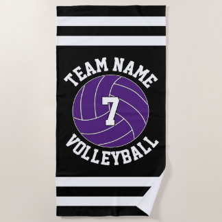 Lila Volleyball-Teamname und Spielernummer Strandtuch