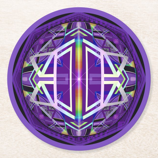 Lila W3 Runder Pappuntersetzer (Vorderseite)